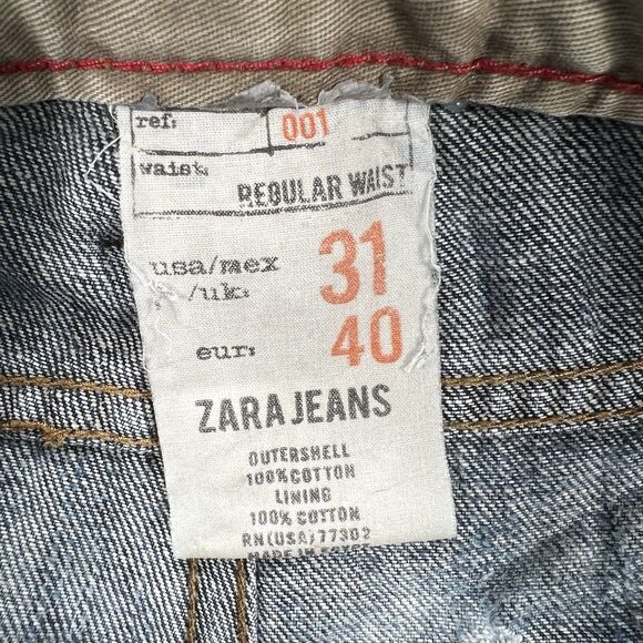 ZARA Jeans Men’s 31x32 Blue Distressed Denim Whiskering Skull Patch Grunge Punk - Picture 9 of 13